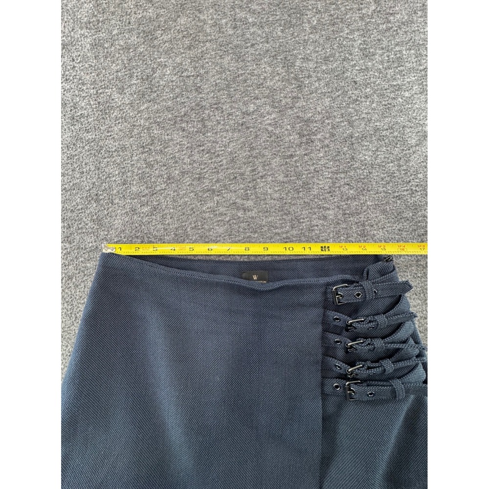 Worthington Navy Blue Buckle Wrap Pencil Skirt Textured Knee Length Womens 10 - Picture 7 of 9